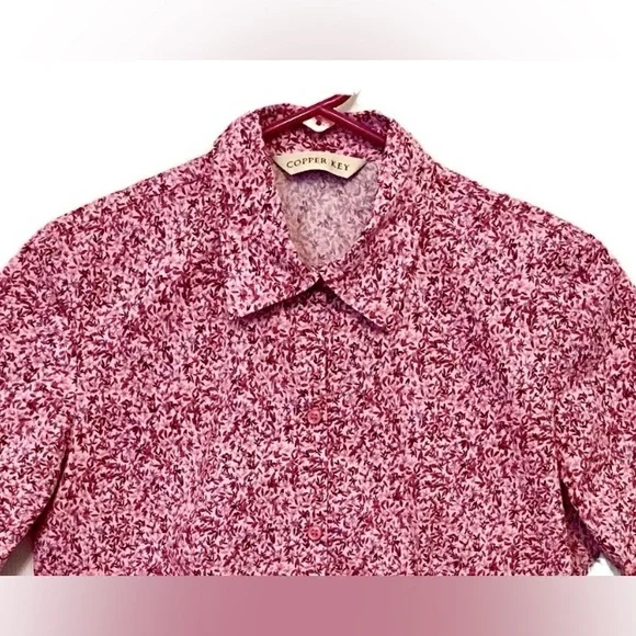 Copper Key Vintage 90s Womens L Pink Oriental Floral Semi Fitted Button Up Shirt - Picture 3 of 9